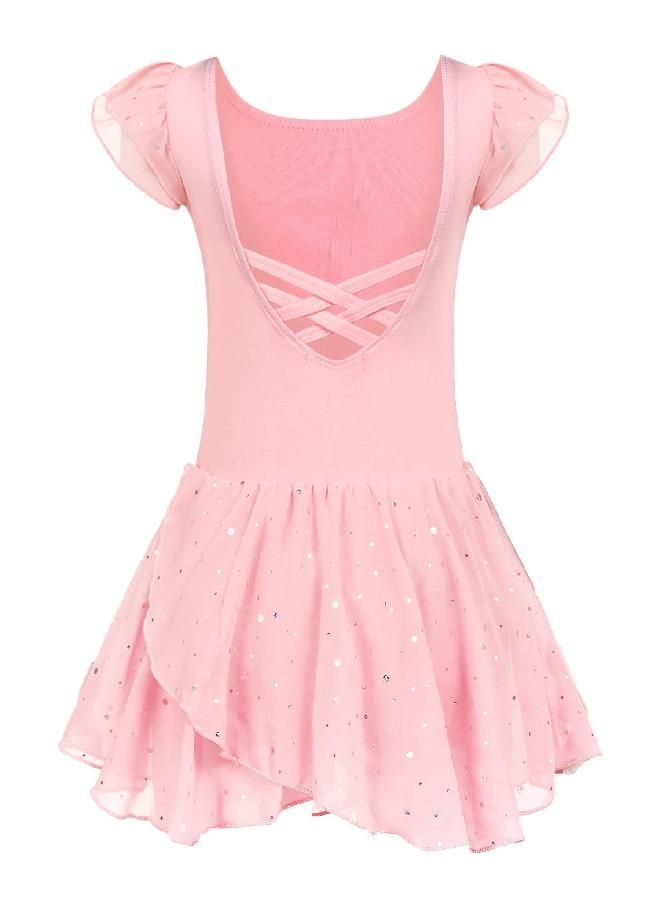 Arshiner Girls Ruffle Sleeve Ballet Dance Dress Crisscross Back Tutu Skirted Leotard