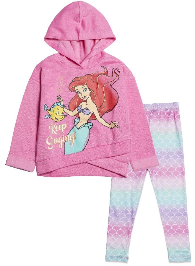 Disney Little Mermaid Princess Ariel Little Girls Pullover Hooded Legging Set 6-6X