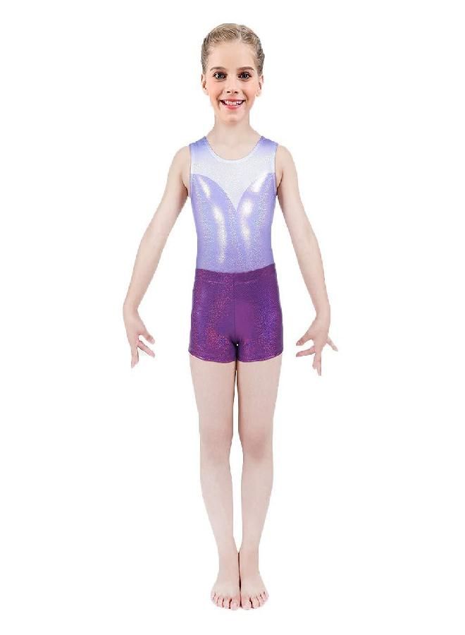 ZIZI Little Big Girls' Sparkle Dance Tumbling Athletic Gymnastics Purple Short 4-16Years, 120CM(7-8Years)