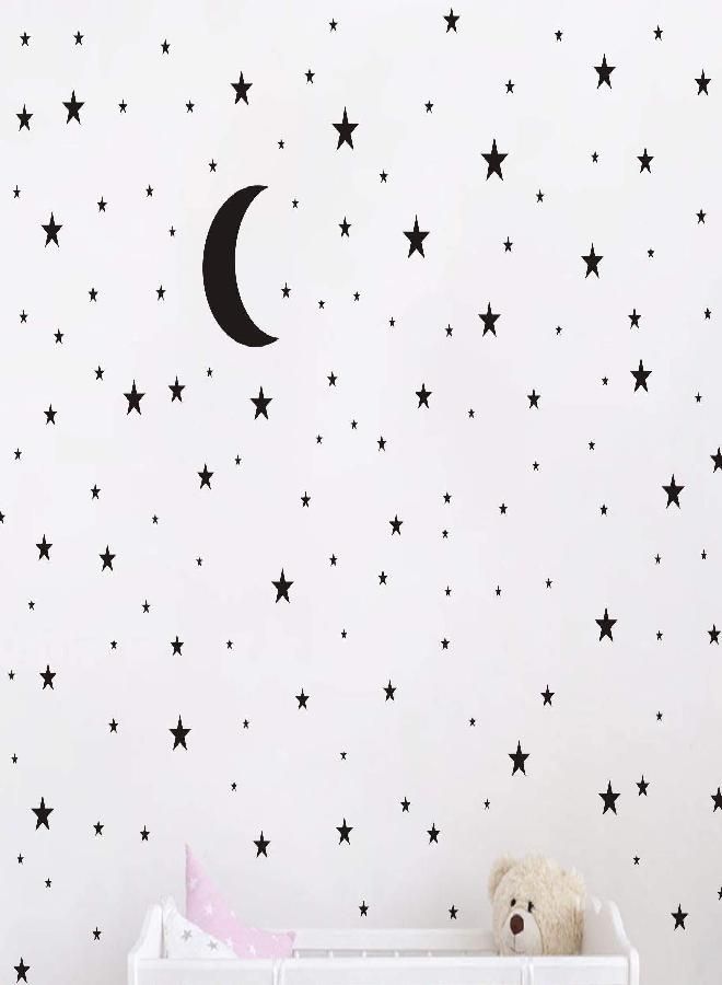 Moon and Stars Wall Decal Vinyl Sticker for Kids Boy Girls Baby Room Decoration Good Night Nursery Wall Decor Home House Bedroom Design YMX16 (Black)