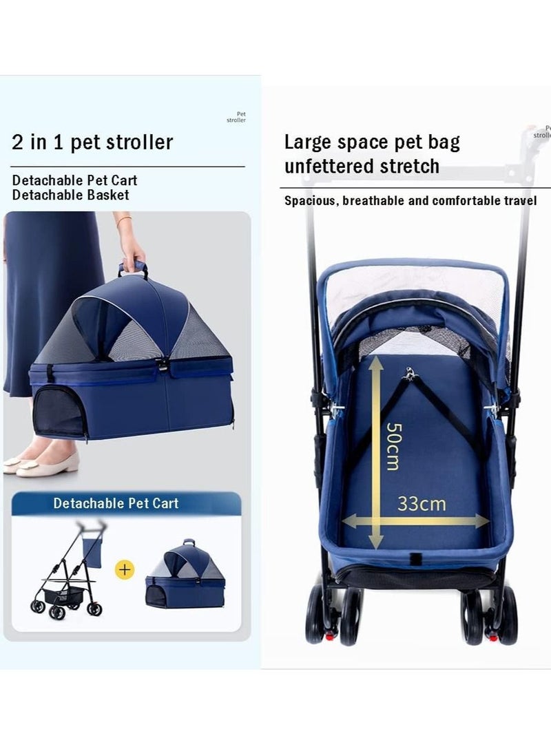 Pet Stroller for Cats/Dogs,Separable Dog Strollers for Small Medium Dogs Within 20kg,Pet Gear No-Zip Dog Prams Pushchairs (Blue)