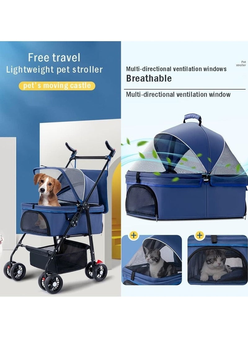 Pet Stroller for Cats/Dogs,Separable Dog Strollers for Small Medium Dogs Within 20kg,Pet Gear No-Zip Dog Prams Pushchairs (Blue)