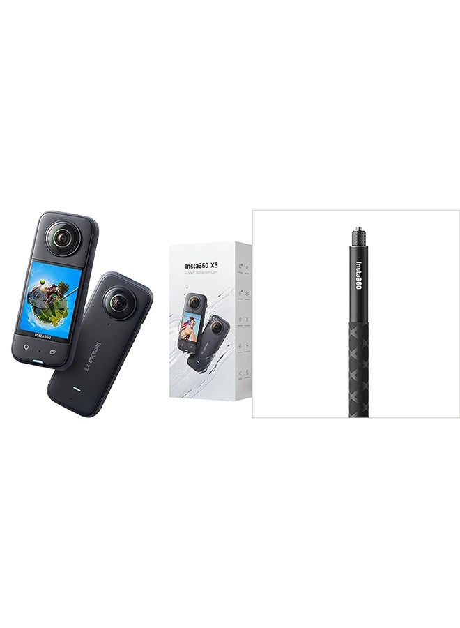 CINSAAQ/B X3 360 Degree Action Camera With Insta360 114Cm Long Invisible Selfie Stick For One RS One X2 And X3 Cameras