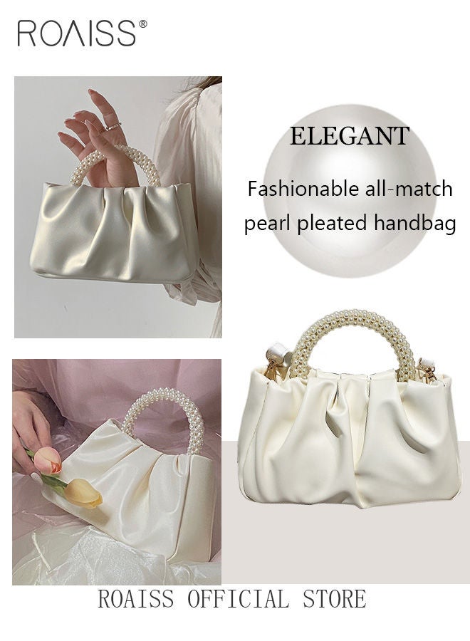 Elegant Pearl Purse Clutch Bag Pleated Cloud Shoulder Crossbody Handbags Women Pearl Tote Bag Rhinestone Clutch Handbag