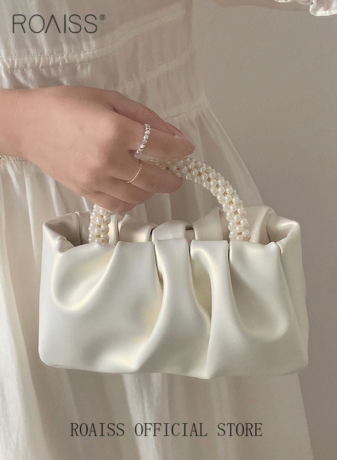 Elegant Pearl Purse Clutch Bag Pleated Cloud Shoulder Crossbody Handbags Women Pearl Tote Bag Rhinestone Clutch Handbag