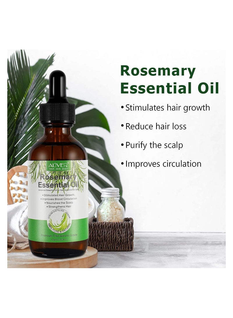Rosemary Essential Hair Growth Oil Pure Organic Rosemary Oil for Dry Damaged Hair, Hair Growth Scalp Oil 2.02 Fl Oz