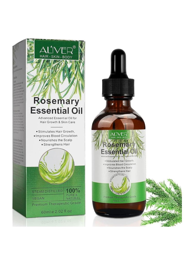 Rosemary Essential Hair Growth Oil Pure Organic Rosemary Oil for Dry Damaged Hair, Hair Growth Scalp Oil 2.02 Fl Oz
