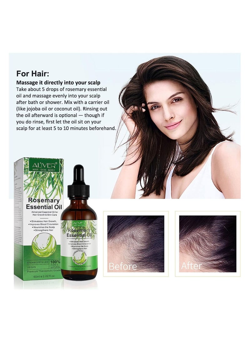 Rosemary Essential Hair Growth Oil Pure Organic Rosemary Oil for Dry Damaged Hair, Hair Growth Scalp Oil 2.02 Fl Oz