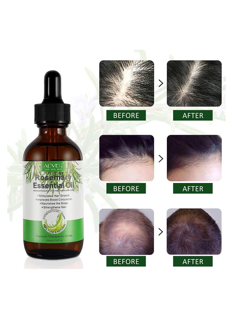 Rosemary Essential Hair Growth Oil Pure Organic Rosemary Oil for Dry Damaged Hair, Hair Growth Scalp Oil 2.02 Fl Oz
