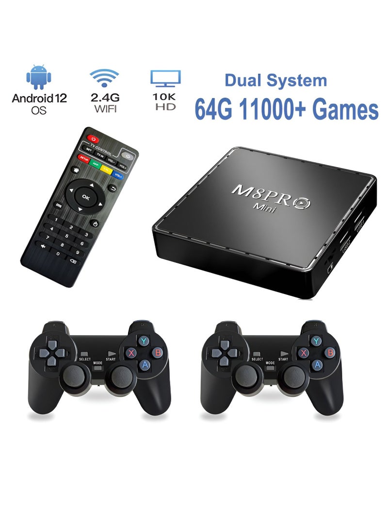 Retro Game Console M8 Pro Mini HD Game Box 64G Built In 10000 Games for PS1 SFC Wireless Gamepad Console for Android 12.1 TV Box