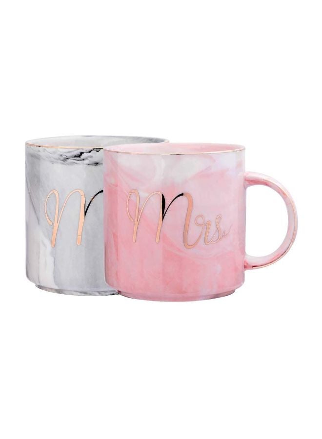 2-Piece Mr Mrs Printed Ceramic Mug Set Pink/Grey 700ml