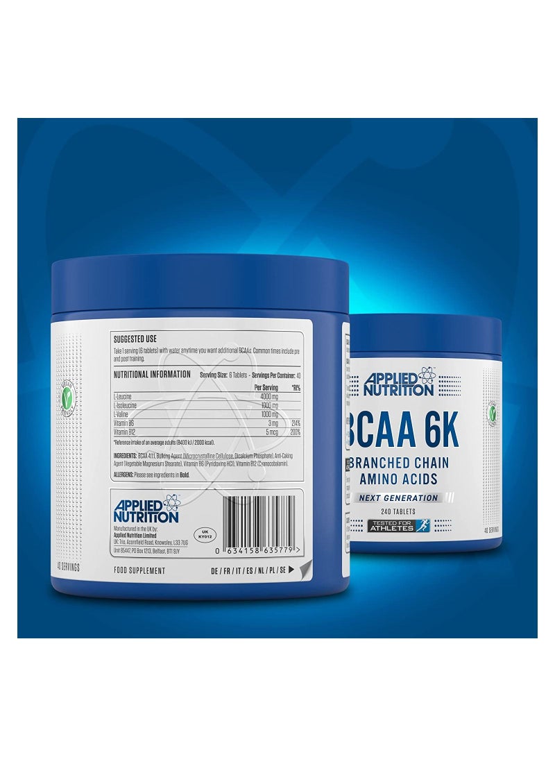 BCAA 6000mg Capsules -240 Tablets- Leucine, Isoleucine & Valine, for Endurance, Performance & Recovery, Vegan