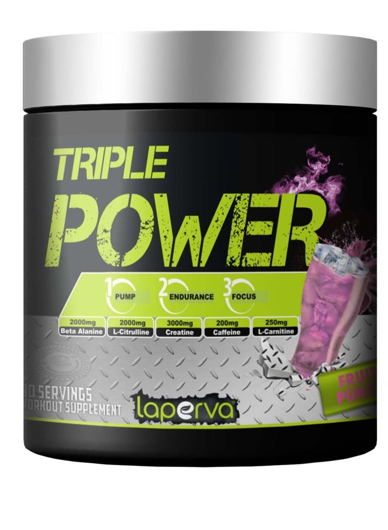 Laperva Triple Power Pre Workout, Elevate Energy, Enhance Focus and Concentration, Increase The Blood Flow and Pump, Fruit Punch Flavor, 30 Servings-300gm