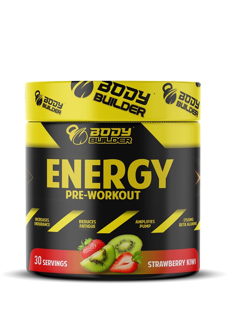 Body Builder Energy Pre workout Plus BCAA, Strawberry Kiwi Flavor, 30 Servings -225 gm