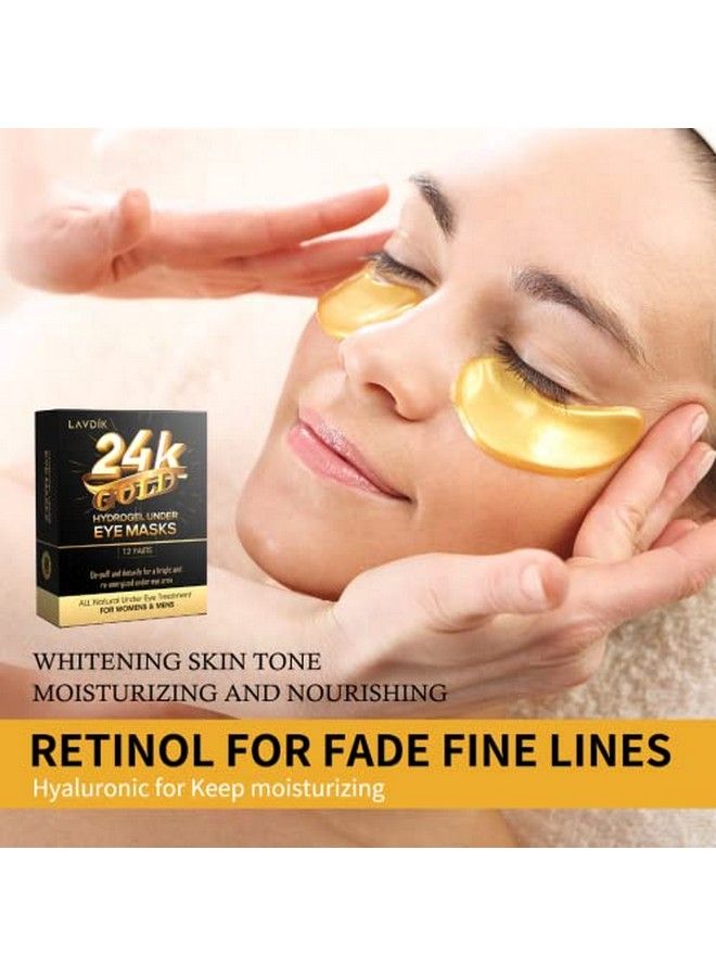 Under Eye Patches 24K Gold Eye Mask 12 Pairs Collagen Eye Patch For Puffy Eyes And Dark Circles And Antiaging Deep Moisturizing Eye Treatment Masks For Women And Men