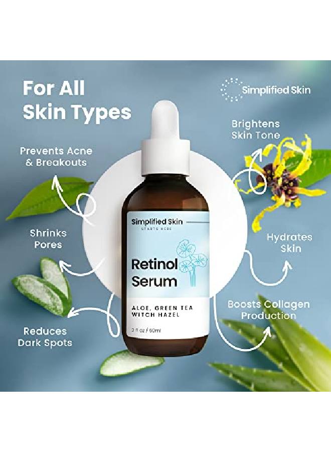 Retinol Serum 25% For Face & Eyes (2 Oz) With Vitamin A E Hyaluronic Acid & Green Tea For Antiaging Fine Lines & Wrinkles Brightening Facial Serum For Day & Night Use By Simplified Skin