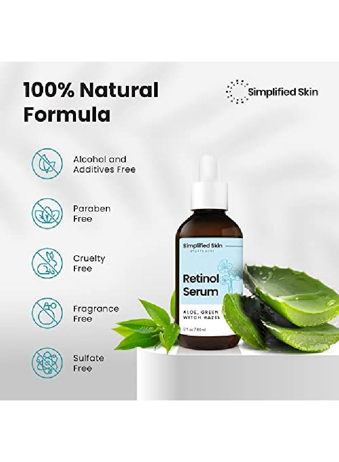 Retinol Serum 25% For Face & Eyes (2 Oz) With Vitamin A E Hyaluronic Acid & Green Tea For Antiaging Fine Lines & Wrinkles Brightening Facial Serum For Day & Night Use By Simplified Skin