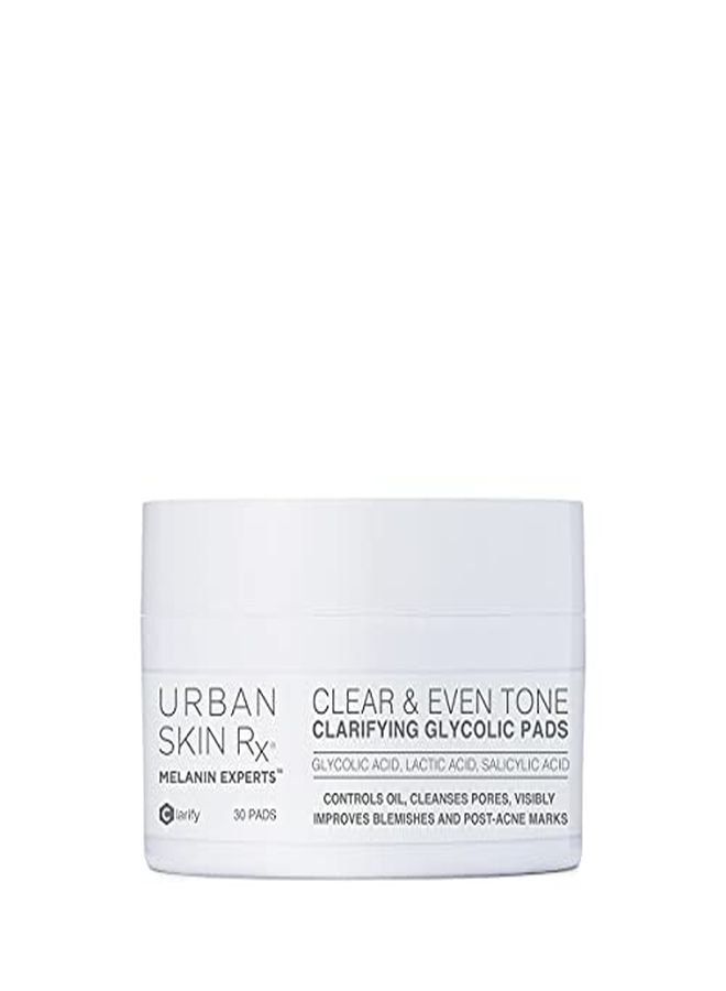 Clear & Even Tone Clarifying Glycolic Pads | Powerful Cleansing Formula Exfoliates, Evens Skin Tone, Targets Blemishes, And Removes Excess Oil, Formulated With Salicylic Acid | 30 Count