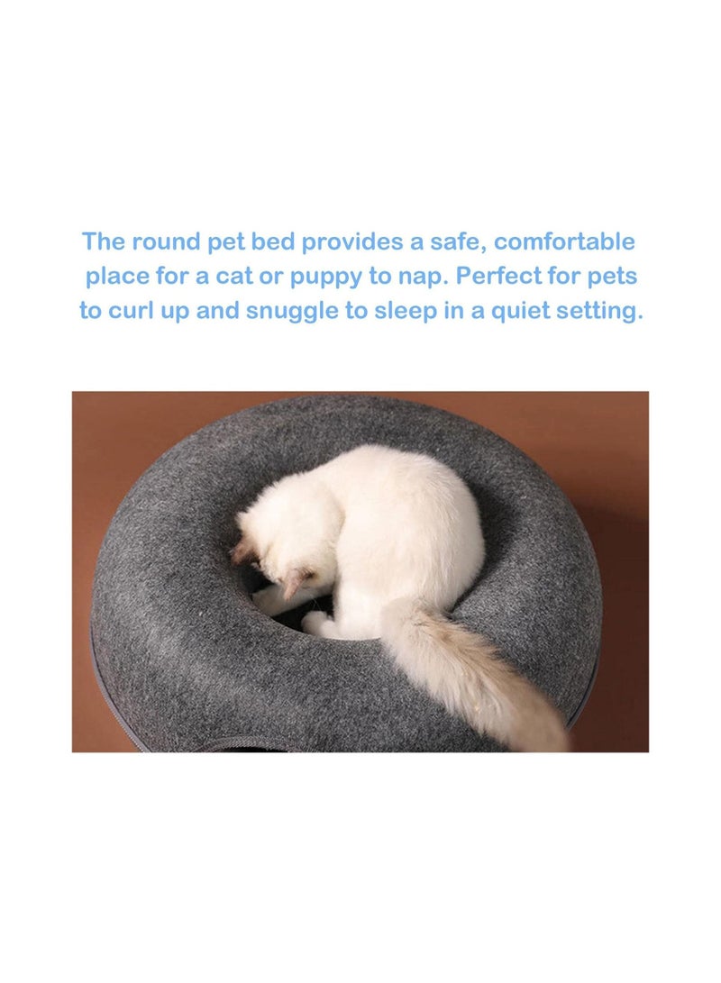 20In Cat Tunnel Bed for Indoor Cats,Removable Cat Nest,Indoor cat Hideout,Round Donut Felt Pet Nest,Semi-Closed Washable Cat Tunnel Nest, for All Dogs Cats(Blue, 50CM)