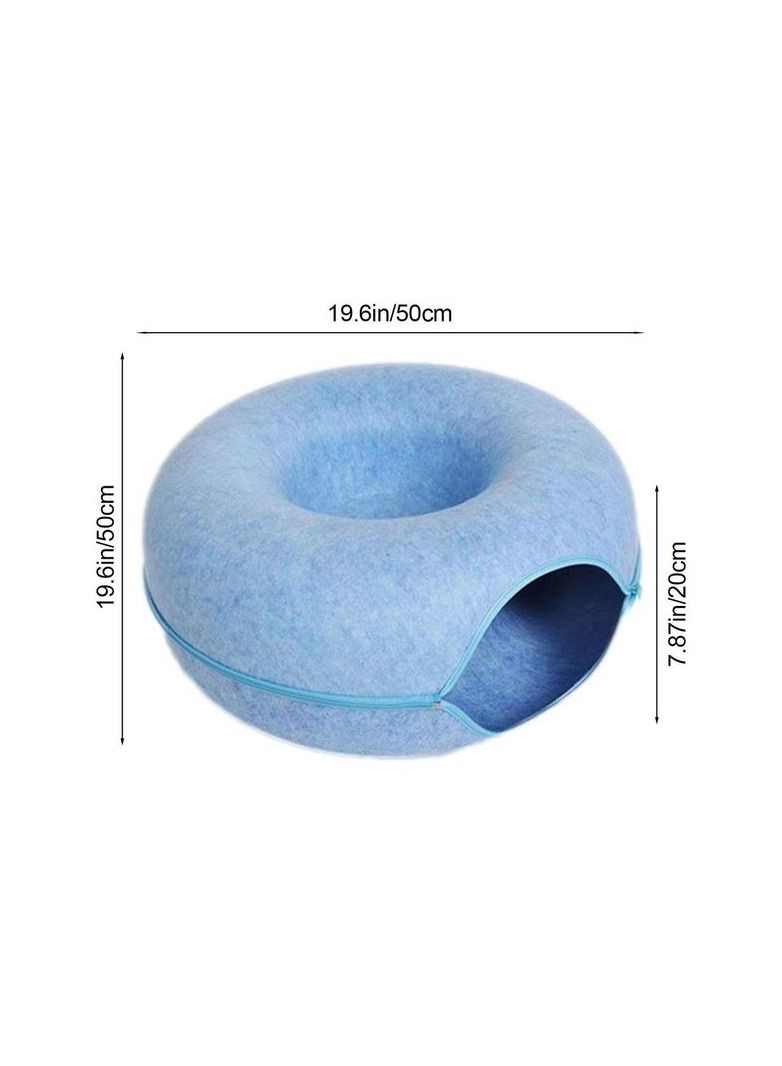 20In Cat Tunnel Bed for Indoor Cats,Removable Cat Nest,Indoor cat Hideout,Round Donut Felt Pet Nest,Semi-Closed Washable Cat Tunnel Nest, for All Dogs Cats(Blue, 50CM)