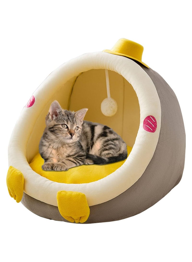 Cat Bed, Self-Warming Cat Tent Cave for Kittens and Small Dogs Semi-Closed Cat House Hut with Washable Cushion for Outdoor and Indoor (Yellow Penguin, Large)