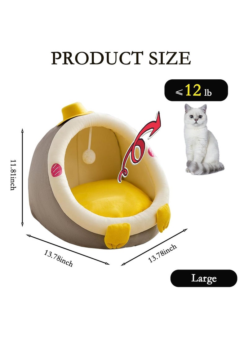 Cat Bed, Self-Warming Cat Tent Cave for Kittens and Small Dogs Semi-Closed Cat House Hut with Washable Cushion for Outdoor and Indoor (Yellow Penguin, Large)