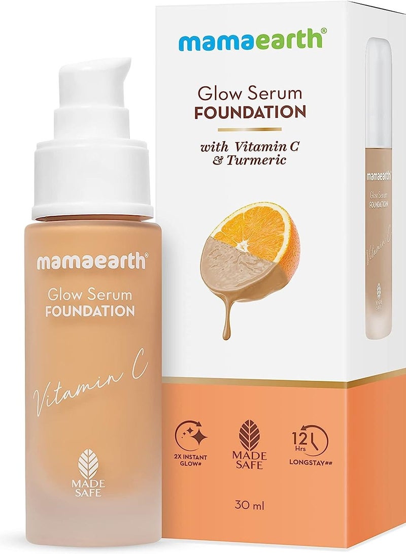 MAMAEARTH Glow Serum Foundation with Vitamin C & Turmeric for 12 Hour Long Stay 05 Beige Glow 30 ml Pack of 1