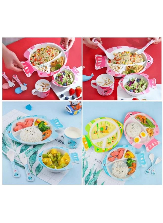 (Set Of 5 Pcs) Bamboo Fiber Ecofriendly Kids Feeding Set (Hippo)