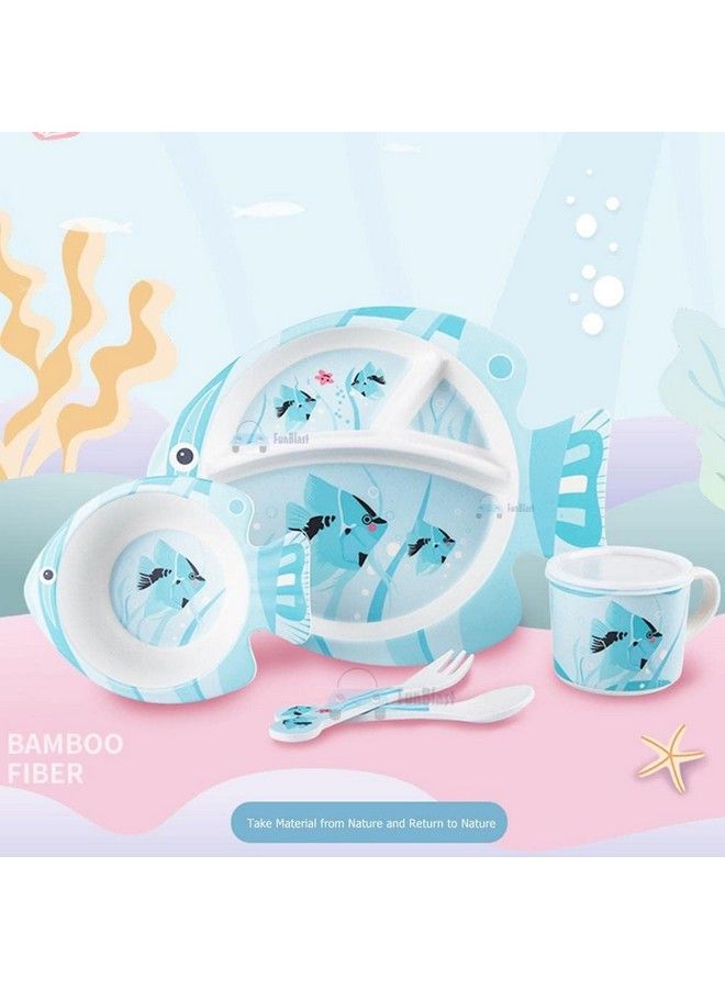 (Set Of 5 Pcs) Bamboo Fiber Eco Friendly Kids Feeding Set (Hippo)