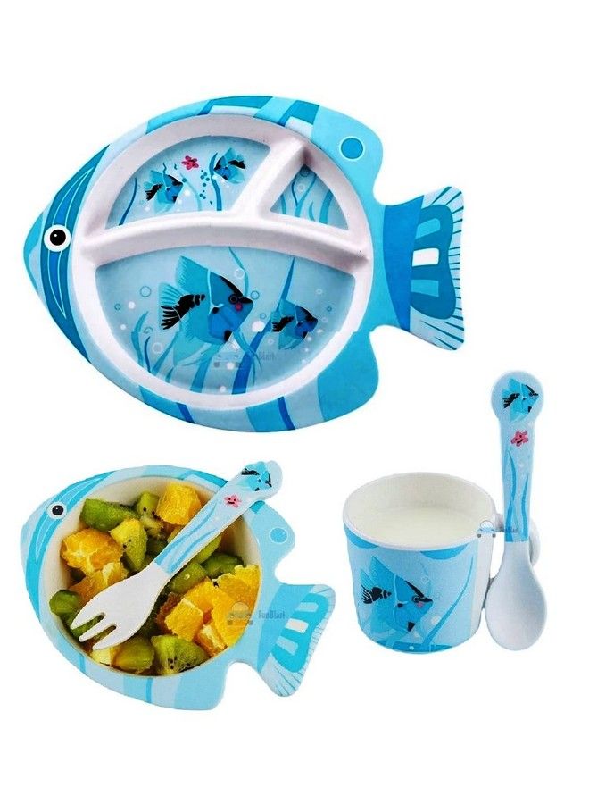 (Set Of 5 Pcs) Bamboo Fiber Eco Friendly Kids Feeding Set (Hippo)