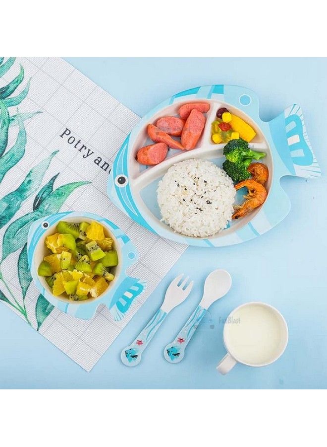 (Set Of 5 Pcs) Bamboo Fiber Eco Friendly Kids Feeding Set (Hippo)