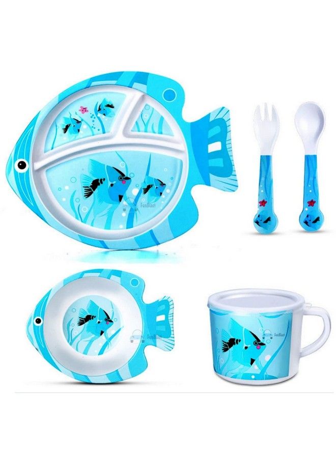 (Set Of 5 Pcs) Bamboo Fiber Eco Friendly Kids Feeding Set (Hippo)