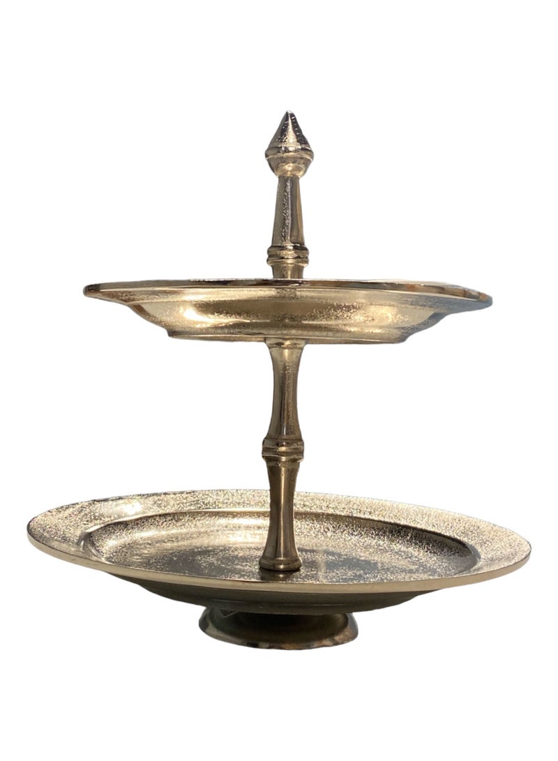 HOME DÉCOR 2 LAYER PLATE STAND ROUND HANDMADE MODERN DESIGN FOR TABLE HOME DÉCOR IN ROUGH NICKLE PLATED FINISH
