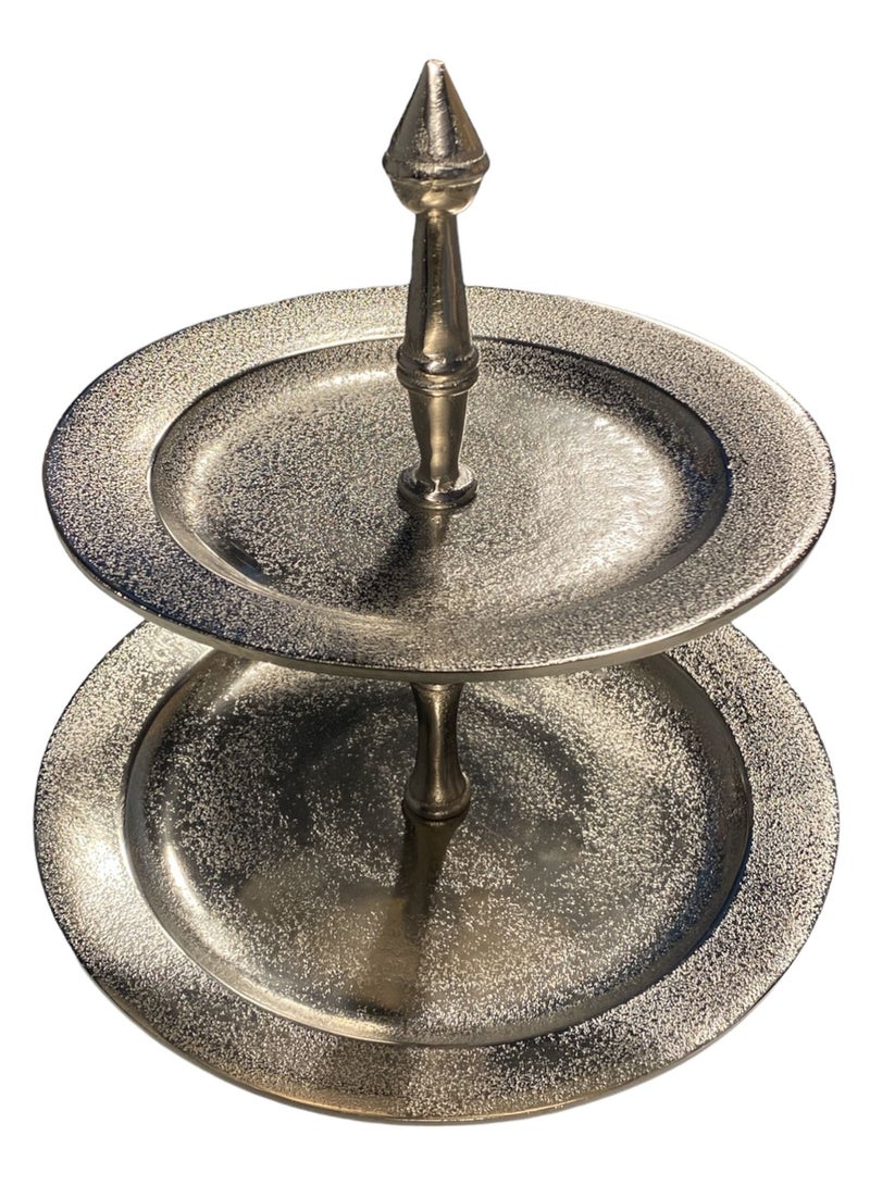 HOME DÉCOR 2 LAYER PLATE STAND ROUND HANDMADE MODERN DESIGN FOR TABLE HOME DÉCOR IN ROUGH NICKLE PLATED FINISH