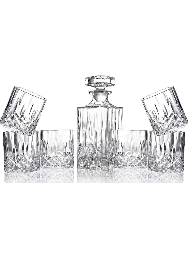 Decanter Set Classic Made in Italy Lead Free Crystal Tumblers (1 Decanter and 6 Glasses)