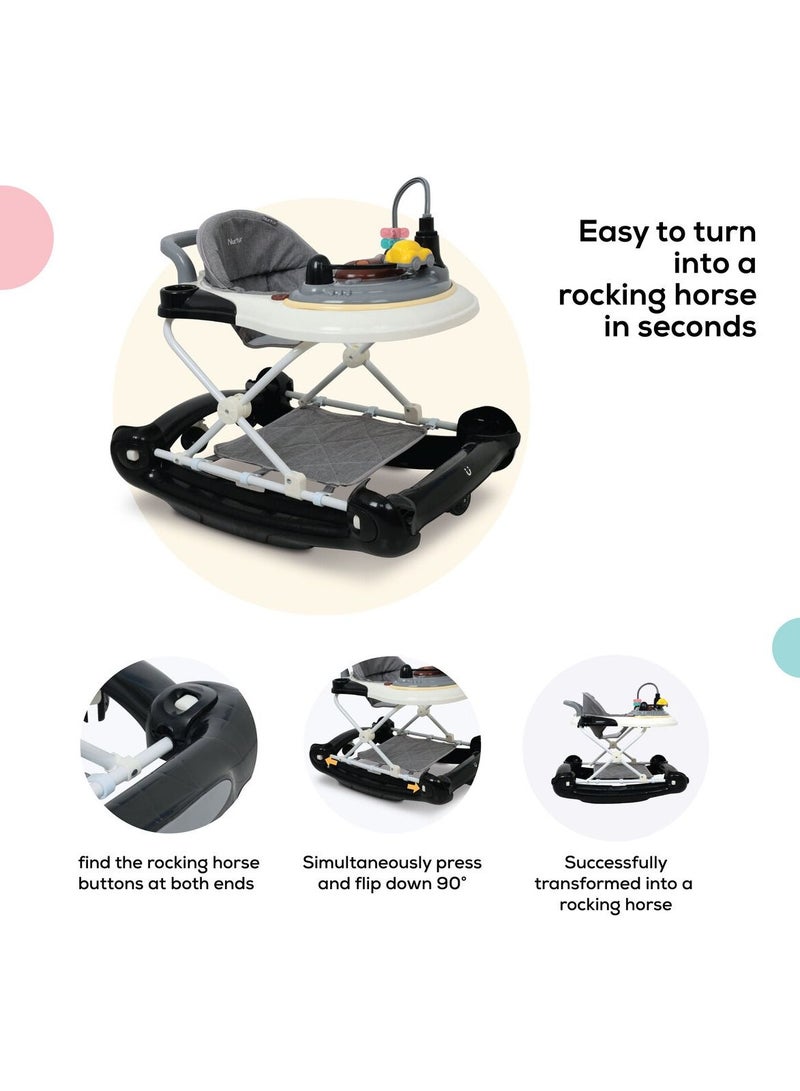 2 in 1 Baby Walker Adjustable 5 Gear Cushion adjustable with Music toy Learning Seat Swivel Wheels Safe and Comfortable for 6 to 18 Months