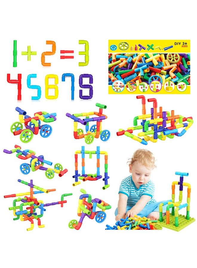 175 Pieces Stem Toy Pipe Tube Building Kit For Kids Creative Interlocking Construction Blocks Sets With Wheels Baseplate Educational Learning Preschool Gift For Tolddlers Boys Girls Age 3 4 5 6 7 8