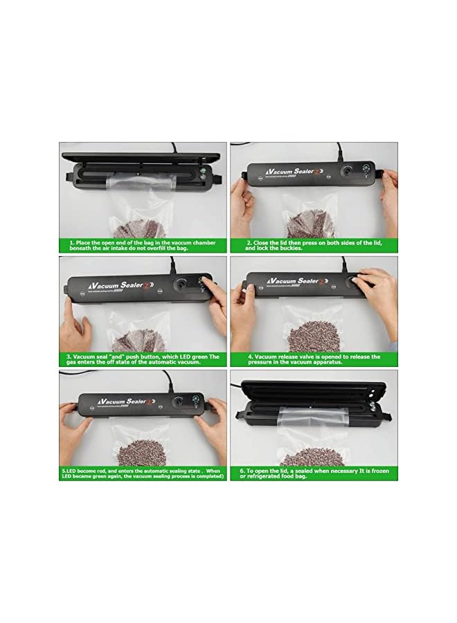 Sealer Machine Come With 10 Pcs Seal Bags,600G Ultra-Light Black Household Auto Sealing Machine,For Food Preservation And Storage,Easy To Operate
