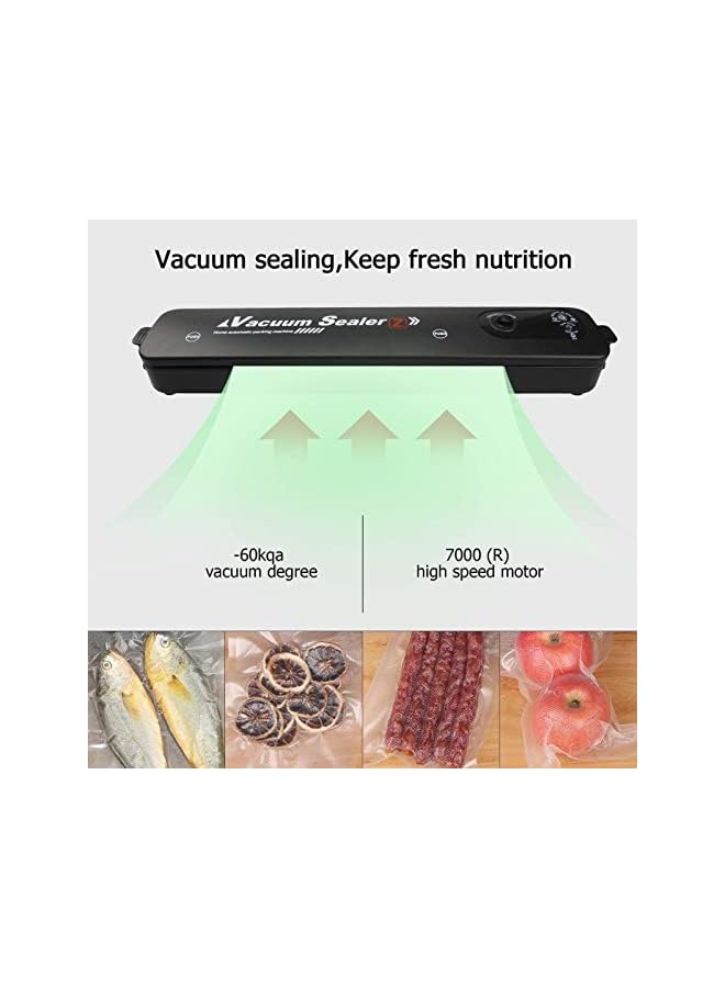Sealer Machine Come With 10 Pcs Seal Bags,600G Ultra-Light Black Household Auto Sealing Machine,For Food Preservation And Storage,Easy To Operate