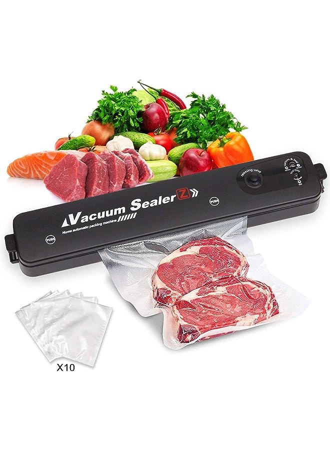 Sealer Machine Come With 10 Pcs Seal Bags,600G Ultra-Light Black Household Auto Sealing Machine,For Food Preservation And Storage,Easy To Operate