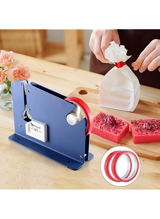 Bag Sealer With Bag Trimmer - Includes 2 Rolls Of Tapes - Poly Bag Sealer Tape Machine, Bag Sealing Tape Dispenser For Fruit, Greens And Ground Meat Packaging