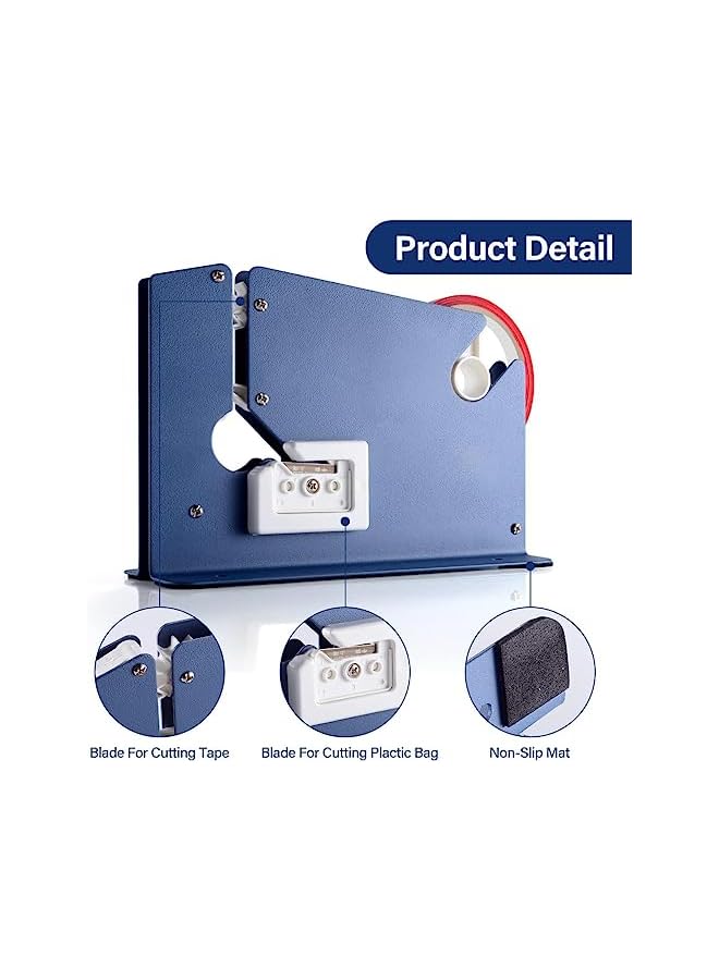 Bag Sealer With Bag Trimmer - Includes 2 Rolls Of Tapes - Poly Bag Sealer Tape Machine, Bag Sealing Tape Dispenser For Fruit, Greens And Ground Meat Packaging
