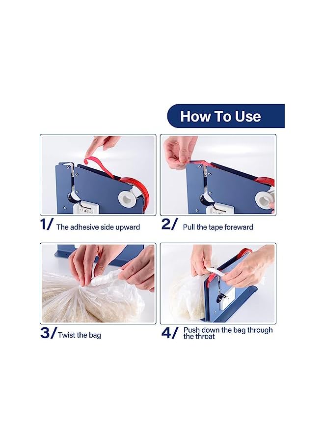 Bag Sealer With Bag Trimmer - Includes 2 Rolls Of Tapes - Poly Bag Sealer Tape Machine, Bag Sealing Tape Dispenser For Fruit, Greens And Ground Meat Packaging