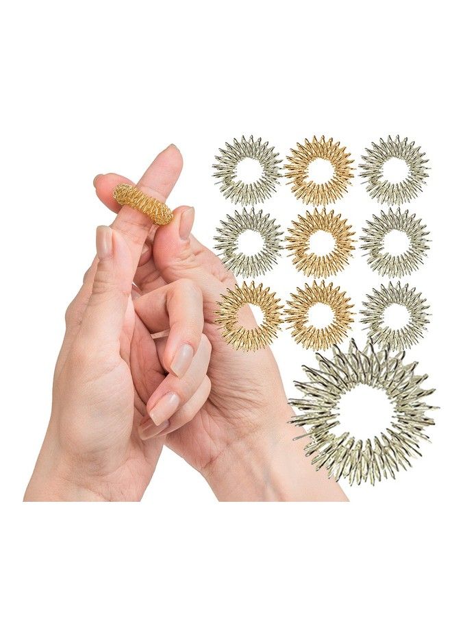 10 Pack Spiky Sensory Finger Rings Acupressure Fidget Toys For Kids And Adults With Attention Disorders Ocd And Anxiety 2 Colors (Silver And Gold)