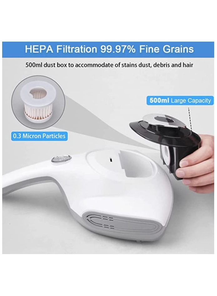 Handheld Bed Vacuum Cleaner UV Sanitizing, Mattress Vacuum Cleaner with 55℃ Hot Air Dehumidifying, 12Kpa Super Suction Bed Vacuum Cleaner Suitable for Pillows, Curtains, Sofas and Carpets