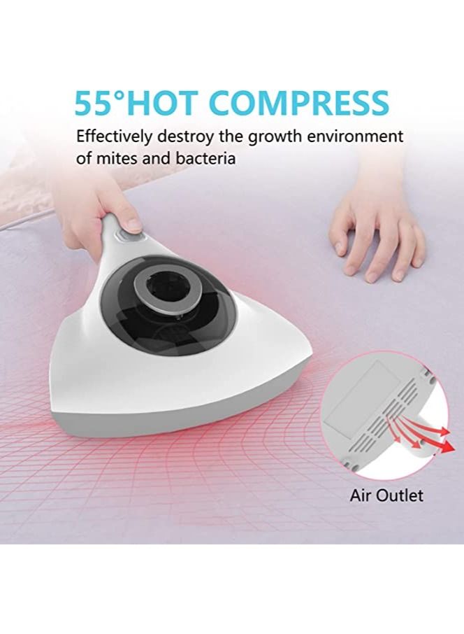Handheld Bed Vacuum Cleaner UV Sanitizing, Mattress Vacuum Cleaner with 55℃ Hot Air Dehumidifying, 12Kpa Super Suction Bed Vacuum Cleaner Suitable for Pillows, Curtains, Sofas and Carpets