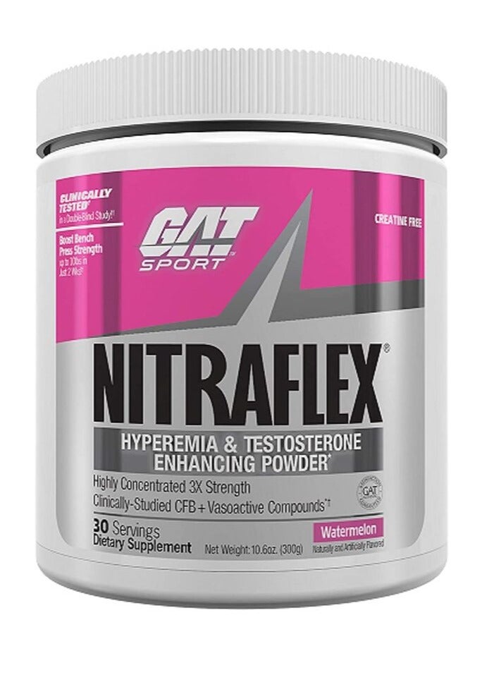 GAT Sport Nitraflex, Increases Blood Flow, Boosts Strength and Energy, Improves Exercise Performance, Creatine Free, Watermelon,300gm, 30 Servings