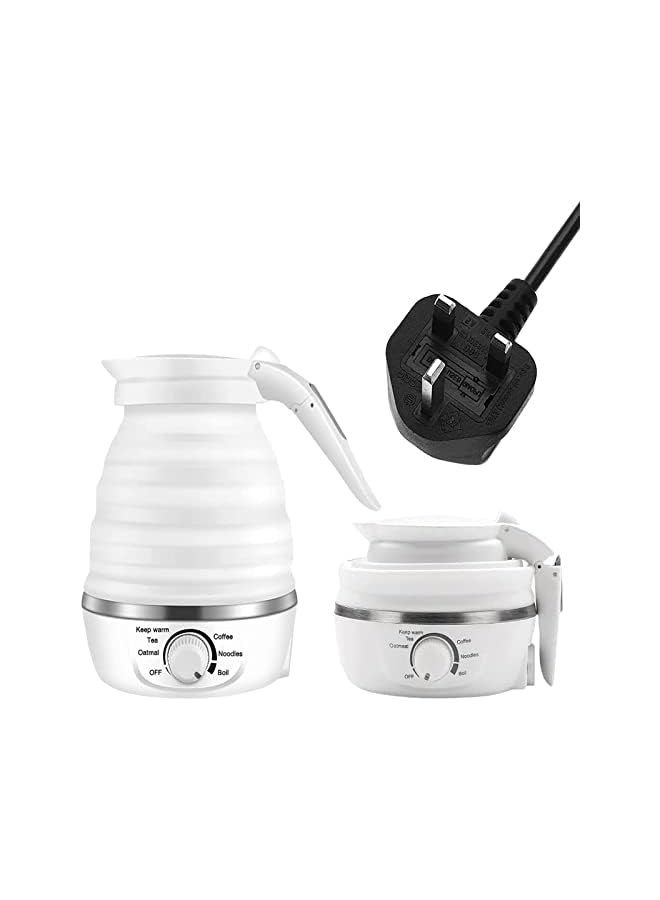 Kettle Electric, Foldable Kettle, Adjustable Temperature Travel Kettle, Food Grade Silicone with Dual Voltage Detachable Power Cord for Camping and Hiking, 110-220V (White)