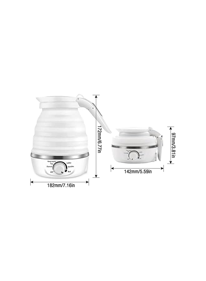 Kettle Electric, Foldable Kettle, Adjustable Temperature Travel Kettle, Food Grade Silicone with Dual Voltage Detachable Power Cord for Camping and Hiking, 110-220V (White)