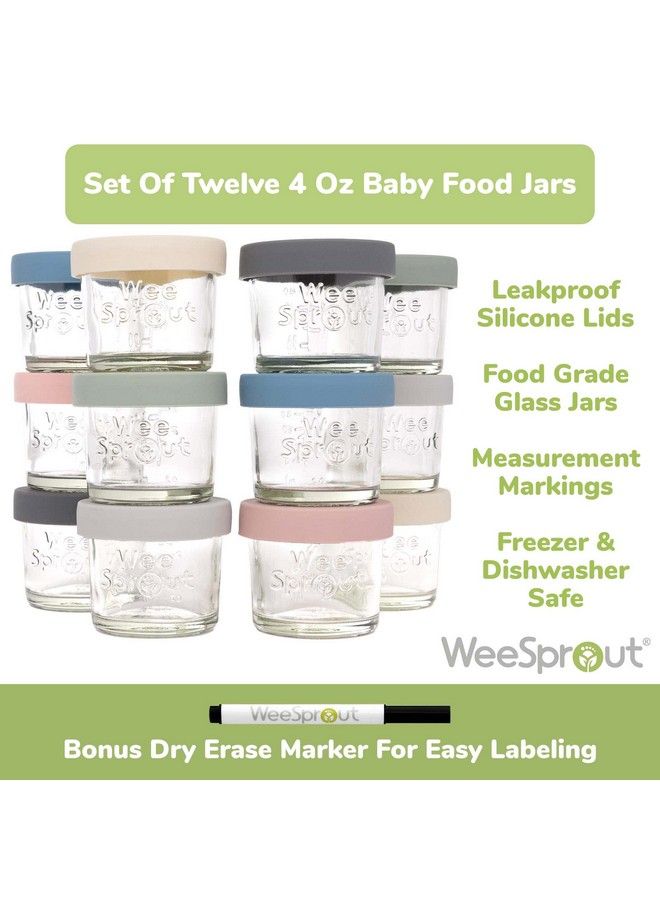 Glass Baby Food Containers Set Of 12 4 Oz Storage Containers Leakproof And Airtight Silicone Lids Freezer Safe Baby Food Jars Measurement Markings Microwave And Dishwasher Safe